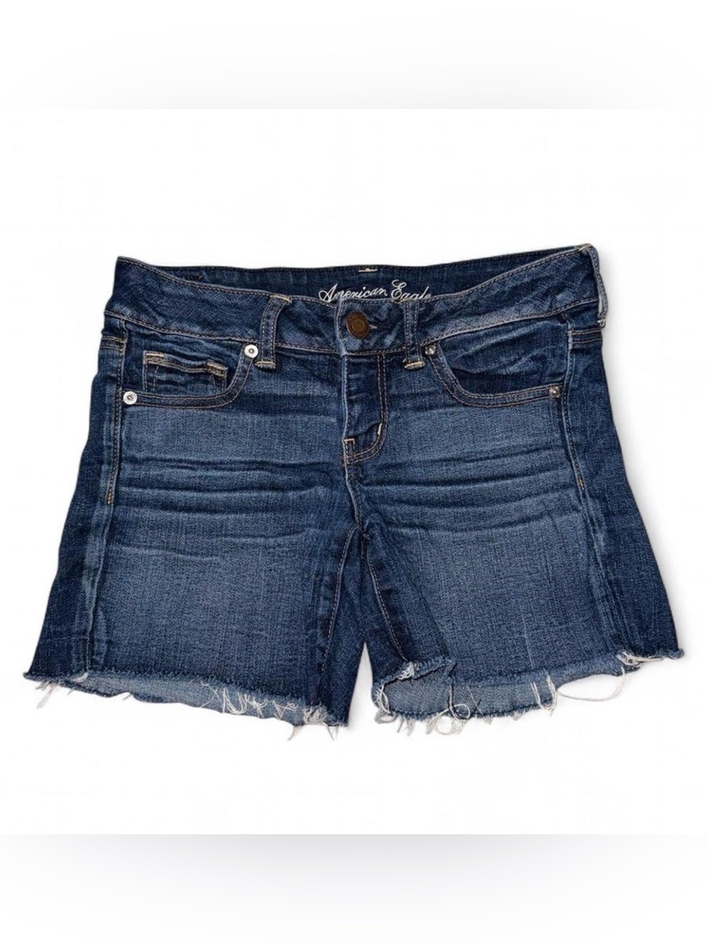 American Eagle Outfitters Dark Blue Denim Cutoff Shorts with Frayed Hem